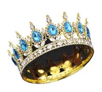Round Diadem Royal Queen King Tiaras And Crowns Party Birthday Bridal Wedding Dress Crown Jewelry Gift Cake Topper Accessories para Bodas(Gold Light Blue)