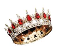 Round Diadem Royal Queen King Tiaras And Crowns Party Birthday Bridal Wedding Dress Crown Jewelry Gift Cake Topper Accessories para Bodas(Gold Red)