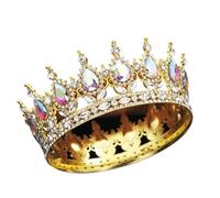 Round Diadem Royal Queen King Tiaras And Crowns Party Birthday Bridal Wedding Dress Crown Jewelry Gift Cake Topper Accessories para Bodas(Gold)