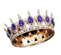 Round Diadem Royal Queen King Tiaras And Crowns Party Birthday Bridal Wedding Dress Crown Jewelry Gift Cake Topper Accessories para Bodas(Gold Blue)