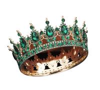 Round Diadem Royal Queen King Tiaras And Crowns Party Birthday Bridal Wedding Dress Crown Jewelry Gift Cake Topper Accessories para Bodas(Full Green)
