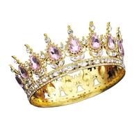 Round Diadem Royal Queen King Tiaras And Crowns Party Birthday Bridal Wedding Dress Crown Jewelry Gift Cake Topper Accessories para Bodas(Gold Pink)