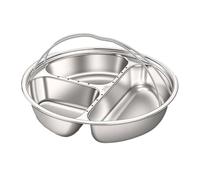 Round Divided Steamer Plate 316L Stainless Steel Portion Control Tray with Handles Multi Section Cooking Insert Meal Prep Serving Plate for Home Kitchen