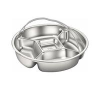 Round Divided Steamer Plate 316L Stainless Steel Portion Control Tray with Handles Multi Section Cooking Insert Meal Prep Serving Plate for Home Kitchen