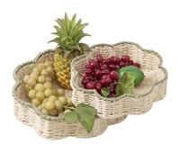 Round Fruit Basket - Hand Woven Scalloped Storage Basket, Natural Tray for Fruits, Toys, Electronics, Books, Tea, and Photo Albums, Home Organization and Decorative Storage 11 Inches