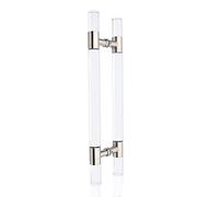 Round Gate Handles Hardware for Exterior Interior Barn Doors,Clear Glass Siding Door Pull Handle, Acrylic Push Bar Double Sided Puller Easy to Install(Silver,86cm/33.8 inch)