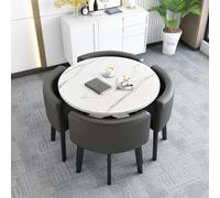 Round Kitchen Dining Table Set 5 Piece with 1 Round Table & 4 Chairs Perfect for Family Meals Conference or Small Spaces 29.5x29.5in (WxH)