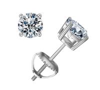 Round Lab Grown Or Natural Stud (IGI Certified 0.70 & Up) Popular Screw Back Earrings In Solid Gold 0.04 CTW & Up For Her Ohrringe Tropfen Silber, Einheitsgröße, Metal, Sin piedra preciosa