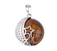 Round Natural Stone Purple Rose Crystal Pendant Necklace Women Female Jewelry Hollow Moon Star Metal Necklaces,tiger Eye