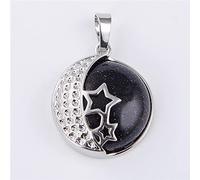 Round Natural Stone Purple Rose Crystal Pendant Necklace Women Female Jewelry Hollow Moon Star Metal Necklaces,Blue Sand