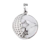 Round Natural Stone Purple Rose Crystal Pendant Necklace Women Female Jewelry Hollow Moon Star Metal Necklaces,howlite