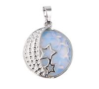 Round Natural Stone Purple Rose Crystal Pendant Necklace Women Female Jewelry Hollow Moon Star Metal Necklaces,opal