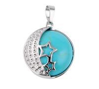 Round Natural Stone Purple Rose Crystal Pendant Necklace Women Female Jewelry Hollow Moon Star Metal Necklaces,turquoise