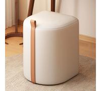 Round Ottoman Vanity Seat - Upholstered Leather Makeup Stool Shoe Bench for Living Room, Bedroom, Entryway (White)