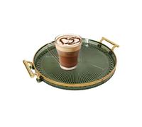 Round Serving Tray - 26.8cm/10.5in Gold Round Fruit Plate Double Ear Tray | Clear Serving Ţray Decorative Trays For Living Room, Bathroom, Kitchen, Snack Coffee Bread Fruit,