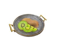 Round Serving Tray - 26.8cm/10.5in Gold Round Fruit Plate Double Ear Tray | Clear Serving Ţray Decorative Trays For Living Room, Bathroom, Kitchen, Snack Coffee Bread Fruit,