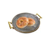 Round Serving Tray - Gold Round Fruit Plate Double Ear Trayy | Clear Serving Tray Decorative Trays For Living Room, Bathroom, Kitchen, Snack Coffee Bread Fruit,