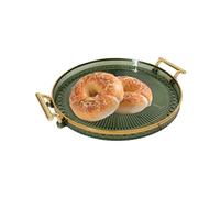 Round Serving Tray - Gold Round Fruit Plate Double Ear Trayy | Clear Serving Tray Decorative Trays For Living Room, Bathroom, Kitchen, Snack Coffee Bread Fruit,