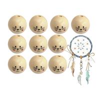 Round Smile Face Beads | Wooden Round Beads | Crafty Creations Durable Rounnd Natural Wood Beeads, Smooth And Clean Cat Head Beeads Bracelets Wooden Beaads Log Color
