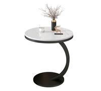 Round Sofa Side Table, Contemporary C-Shaped Coffee Table End Table, Bedside Table with Metal Frame and Faux Marble Top for Living Room Bedroom Balcony(White+Black,45cm17.71in)