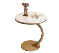 Round Sofa Side Table, Contemporary C-Shaped Coffee Table End Table, Bedside Table with Metal Frame and Faux Marble Top for Living Room Bedroom Balcony(White+Gold,45cm17.71in)
