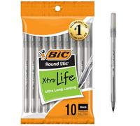 Round Stic Ballpoint Pen,Med. Point,10/PK,Black Ink, Sold as 1 Package
