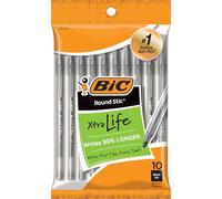 Round Stic Ballpoint Pen,Med. Point,10/PK,Black Ink, Sold as 1 Package