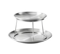 Round Tray with Stand 2-Tier Stainless Steel Display Decorative Dish