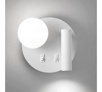 round Wall Sconce Led Wall Mount Reading Light Bedside Wall Lamp with Switch Globe Glass Wall Sconces Bedroom Headboard Lights for Living Room Hotel Bed Read (Color : White-4000K, Size : Right/White60