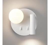 round Wall Sconce Led Wall Mount Reading Light Bedside Wall Lamp with Switch Globe Glass Wall Sconces Bedroom Headboard Lights for Living Room Hotel Bed Read (Color : White-4000K, Size : Right/White40