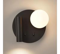 round Wall Sconce Led Wall Mount Reading Light Bedside Wall Lamp with Switch Globe Glass Wall Sconces Bedroom Headboard Lights for Living Room Hotel Bed Read (Color : White-4000K, Size : Right/Black30