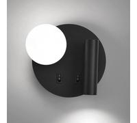 round Wall Sconce Led Wall Mount Reading Light Bedside Wall Lamp with Switch Globe Glass Wall Sconces Bedroom Headboard Lights for Living Room Hotel Bed Read (Color : White-4000K, Size : Right/Black60
