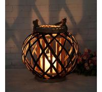 Round Wedding Vintage Wooden Wicker Lantern Candlestick Living Room Tealight Holder Hanging Windproof Crafts Festival Home Decor