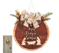 Round Wooden Sign, Religious Door Wreath, Wooden Hangable Sign, Pinecone Door Sign, Christmas Nativity Sign, Holiday Door Wreath, Nativity Scene Wreath, Wooden Wall Sign for Indoor Use