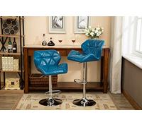 Roundhill Furniture Glasgow Contemporary Tufted Adjustable Height Hydraulic Blue Bar Stools, Set of 2,