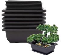Roundsky Macetas para bonsái de 6 piezas, bandeja húmeda clásica profunda integrada para plantas, , hierbas, macetas cuadradas de plástico