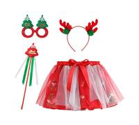 Roupa De Natal, Disfraz de de baile de Navidad para niñas, falda de tul de animados, faldas de ballet, diadema, conjunto de 4 Uds. (White, 4-6 Years)