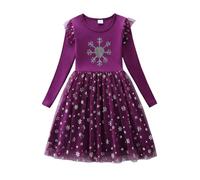 Roupa De Natal, Vestido de de Manga Larga para niña con Bordado de de Nieve, Ideal para navideñas, Ocasiones Formales de Invierno y Eventos (Purple, 3-4 Years)