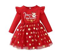 Roupa De Natal, Vestido de Princesa con Estampado de de Manga Larga de Navidad para niñas y niños pequeños (Red, 2-3 Years)