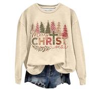 Roupas Femininas Inverno,Ropa de Navidad,Women's Christmas Sweatshirt For Happy Christmas Tree Graphics Long Sleeve Christmas Holiday Jumper Hoodie (Beige, S)