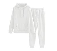 Rouped Conjunto Chandal Mujer de Otoño Invierno Algodón con Capucha + Ocio Larga Pantalones Conjuntos Deportivos Sudaderas con Bolsillos Hogar Manga Larga Color Sólido Blanco,L