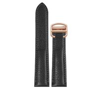 ROUREOX 17mm-25mm Correa Cuero Genuino Piel Becerro Graneada, Banda de Repuesto con Cierre Desplegable para Cartier Tank Must Santos-Negro+Oro Rosa 23mm