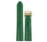 ROUREOX 17mm-25mm Correa Cuero Genuino Piel Becerro Graneada, Banda de Repuesto con Cierre Desplegable para Cartier Tank Must Santos-Verde+Oro 22mm