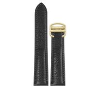 ROUREOX 17mm-25mm Correa Cuero Genuino Piel Becerro Graneada, Banda de Repuesto con Cierre Desplegable para Cartier Tank Must Santos-Negro + Oro 17mm