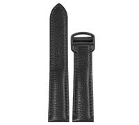 ROUREOX 17mm-25mm Correa Cuero Genuino Piel Becerro Graneada, Banda de Repuesto con Cierre Desplegable para Cartier Tank Must Santos-Negro + Negro 23mm