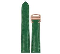 ROUREOX 17mm-25mm Correa Cuero Genuino Piel Becerro Graneada, Banda de Repuesto con Cierre Desplegable para Cartier Tank Must Santos-Verde+Oro Rosa 23mm