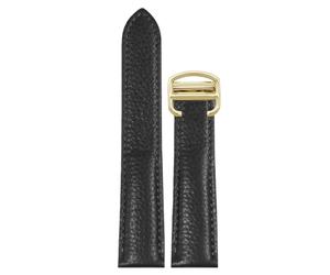 ROUREOX 17mm-25mm Correa Cuero Genuino Piel Becerro Graneada, Banda de Repuesto con Cierre Desplegable para Cartier Tank Must Santos-Negro + Oro 17mm