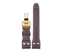 ROUREOX 20mm Correa De Cuero Reloj Auténtica Ecológica Cierro Metálico Ajustable Repuesto Correa De Cuero Reloj para IWC Pilot’s-Marrón B + Oro