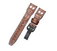 ROUREOX 20mm Correa De Cuero Reloj Auténtica Ecológica Cierro Metálico Ajustable Repuesto Correa De Cuero Reloj para IWC Pilot’s-Marrón A + Negro
