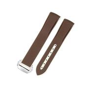ROUREOX 20Mm Correa Reloj Silicona Suave, Banda De Repuesto Hebilla Acero Inoxidable para Omega x Swatch MoonSwatch/Seamaster 300-Hebilla De Plata Marrón 20MM